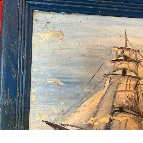 Gorgeous vintage original oil painting on board sailing ship 1962 Linda Slattery - Picture 10 of 13